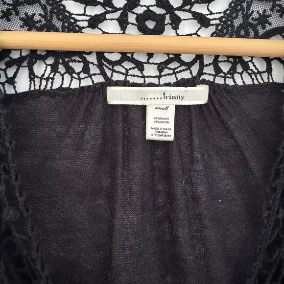 Trinity Black Crochet Lace Cardigan – Vintage Button Down, Size Small - Picture 3 of 8